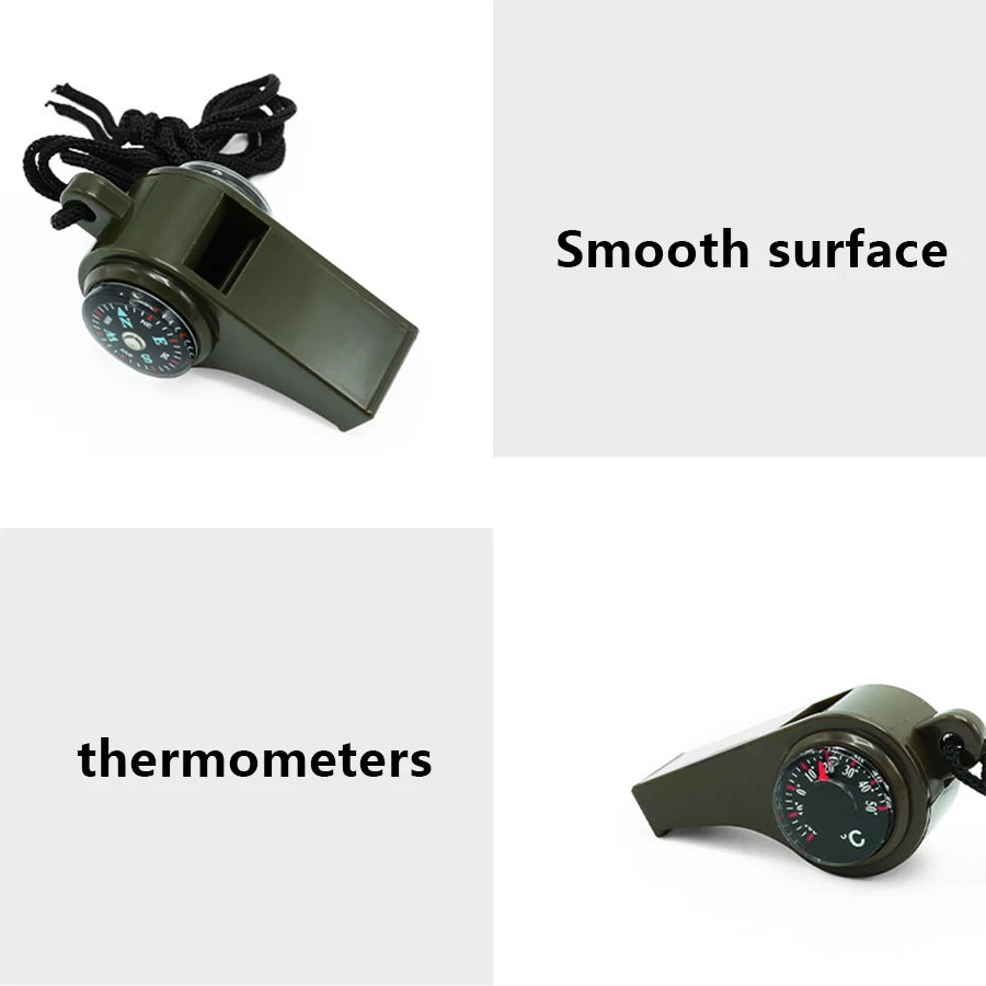 High Decibel Emergency Rescue Whistle with Compass Thermometer and Keychain Camping Hiking and Outdoor Activities