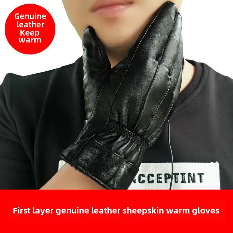 Genuine Leather Gloves For Men Women Fleece-lined Warm Thin Riding Motorcycle Autumn Winter Thickened Cotton Glove Wholesale