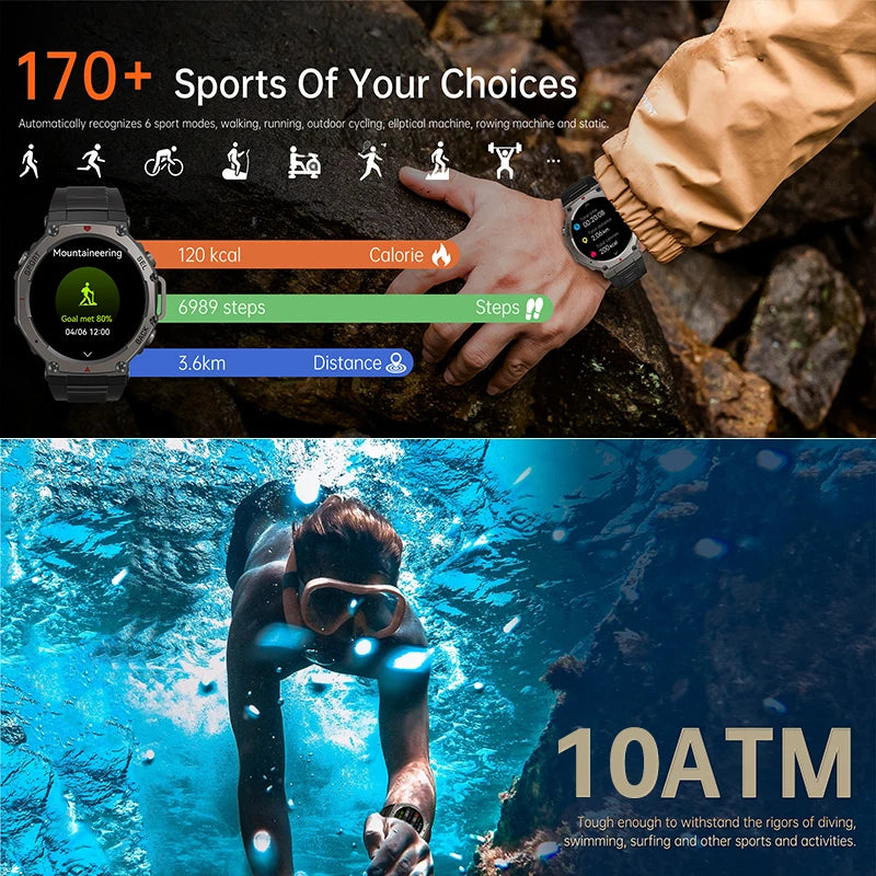 New T-Rex 3 Dual-Band GPS Military Smart Watch 48mm 10ATM Water-Resistant 500mAh Battery Compass Altimeter Smartwatch For HUAWEI