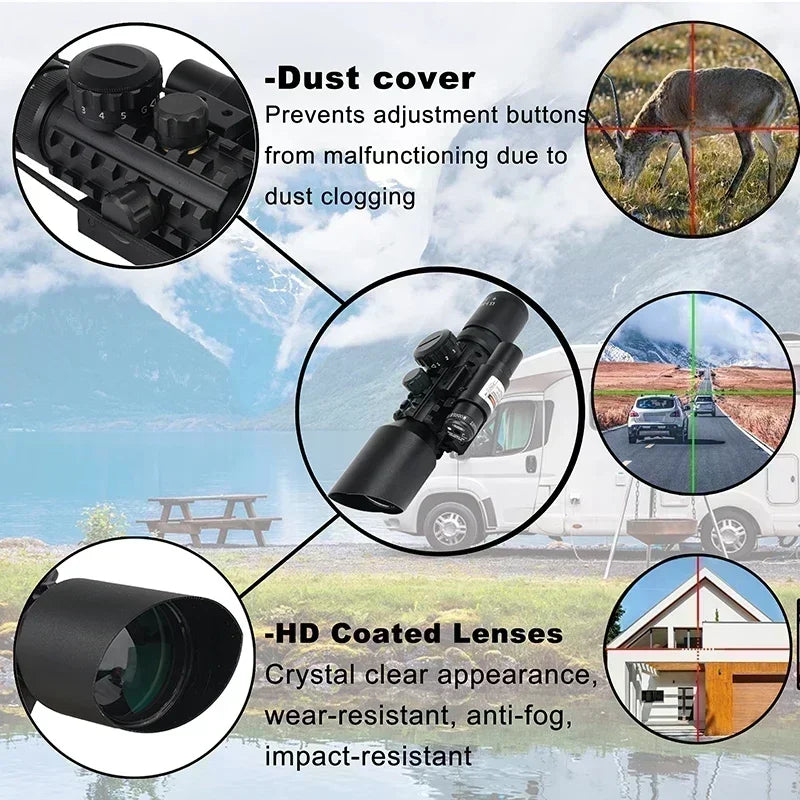 3-10X42E Scopes Red/Green Laser Tactical Combo Sight Optics Hunting Riflescope Airsoft Precise Shooting Riflescope for 20mm