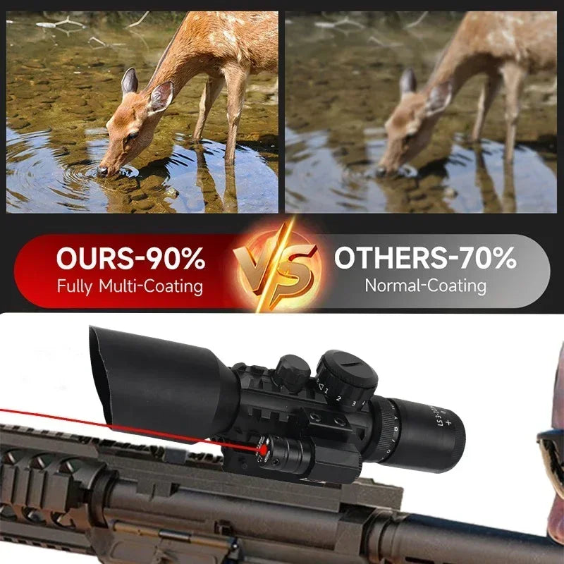 3-10X42E Scopes Red/Green Laser Tactical Combo Sight Optics Hunting Riflescope Airsoft Precise Shooting Riflescope for 20mm