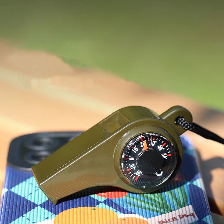 High Decibel Emergency Rescue Whistle with Compass Thermometer and Keychain Camping Hiking and Outdoor Activities