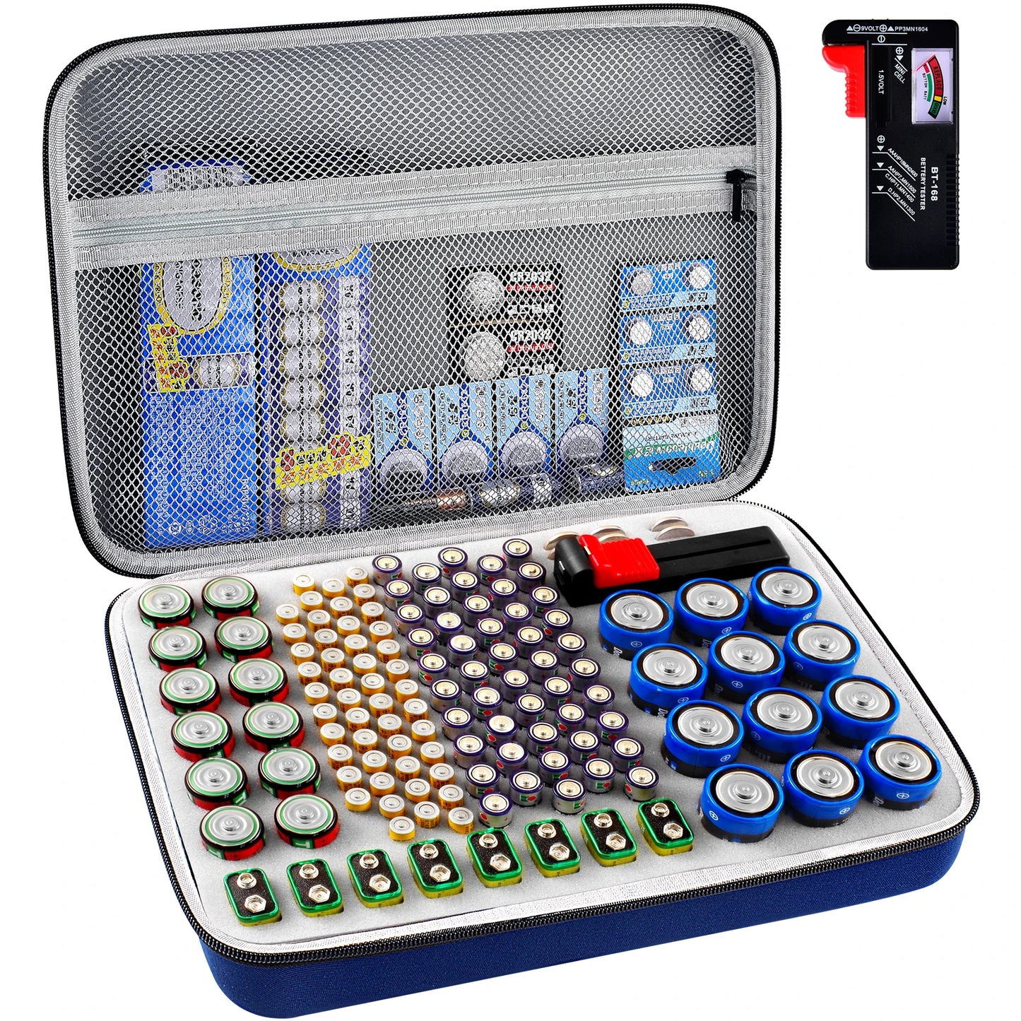 Battery Organizer Case Batteries Storage Holder Container with Tester Checker. Garage Organization Box