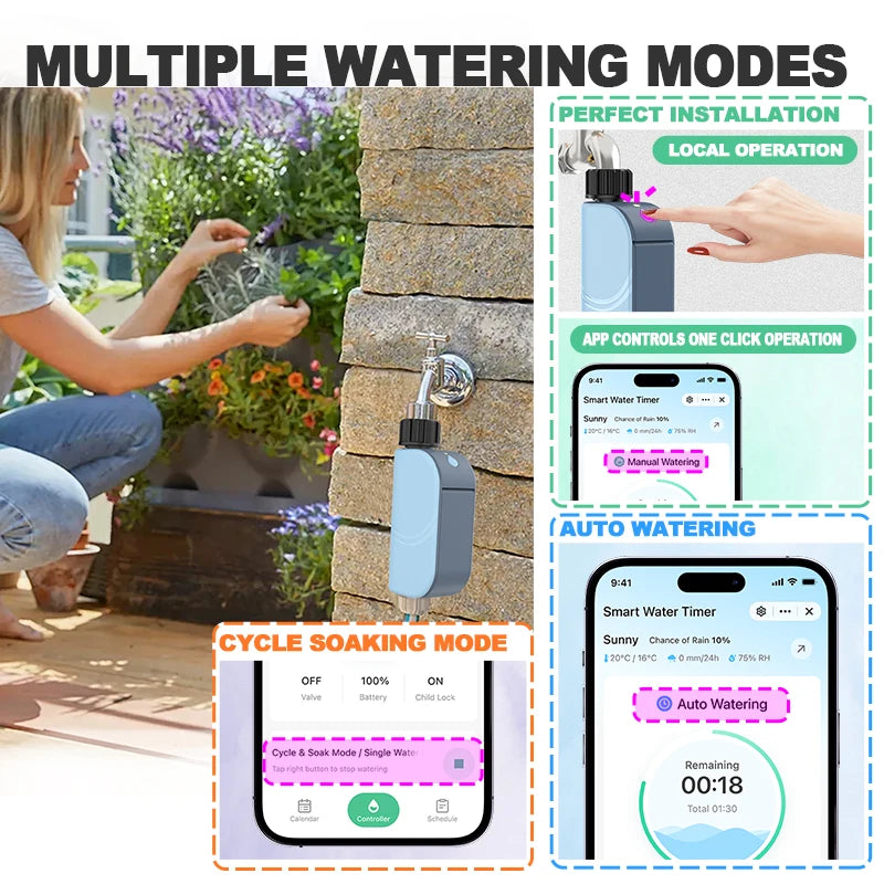 Smart WIFI Garden Watering Timer Tuya Automatic Sprinkler Remote Drip Irrigation System Outdoor Water Controller Valve Goole Hom