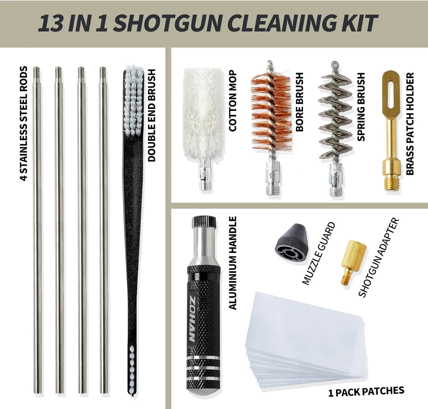 ZOHAN Gun Cleaning Kit Universal Gun Brush Tool for 12 Gauge Shotgun Cleaning Kit Gun Barrel Cleaner Portable Assembly Hunting