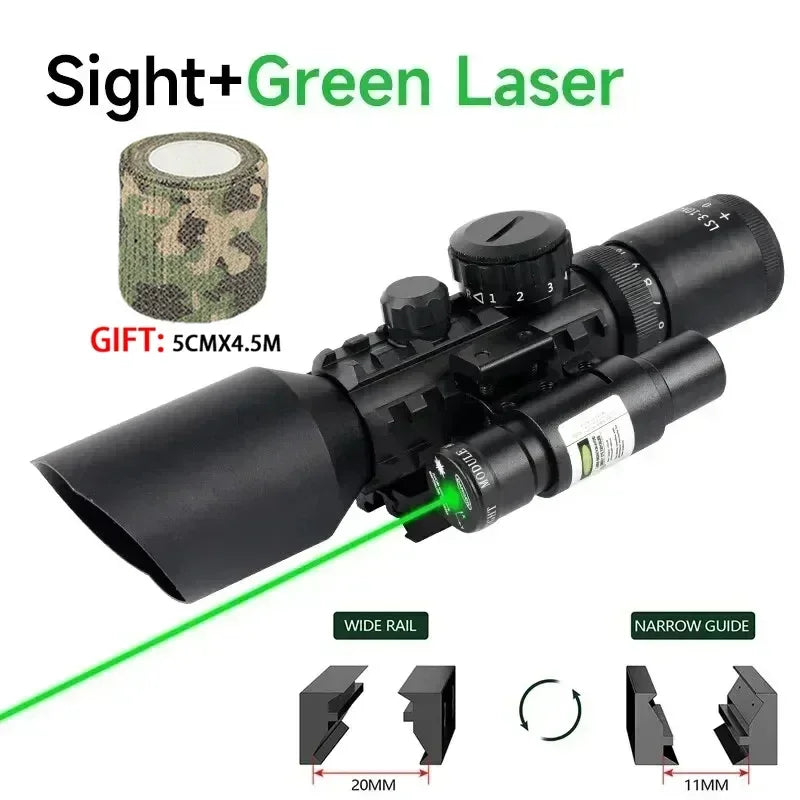 3-10X42E Scopes Red/Green Laser Tactical Combo Sight Optics Hunting Riflescope Airsoft Precise Shooting Riflescope for 20mm