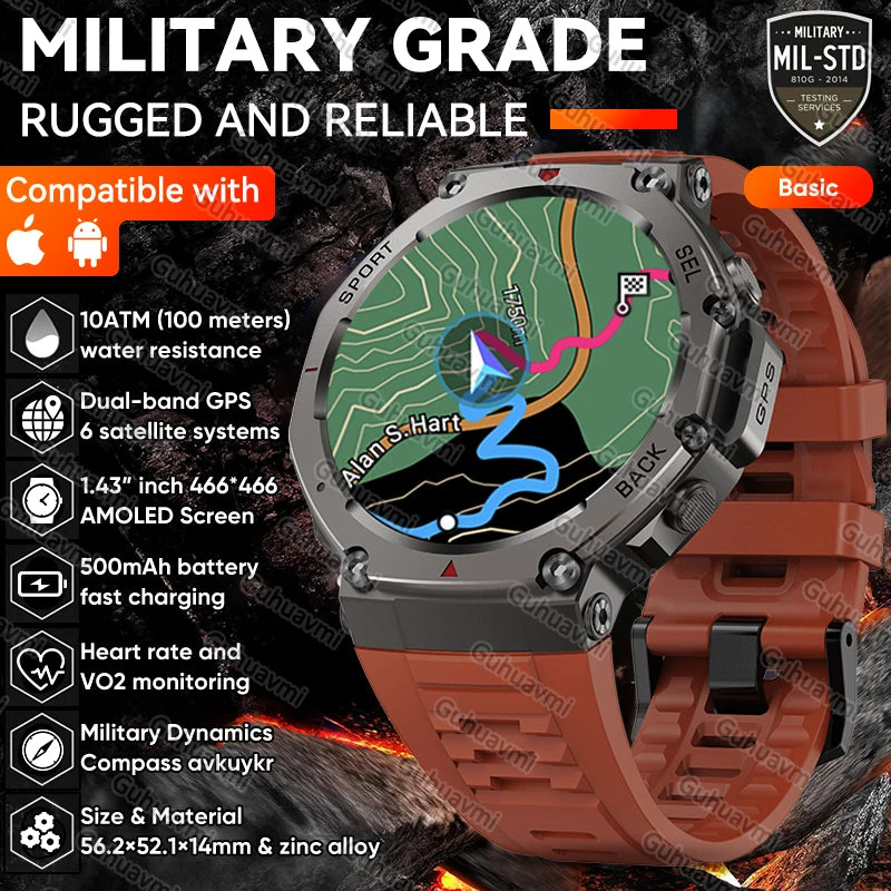 New T-Rex 3 Dual-Band GPS Military Smart Watch 48mm 10ATM Water-Resistant 500mAh Battery Compass Altimeter Smartwatch For HUAWEI