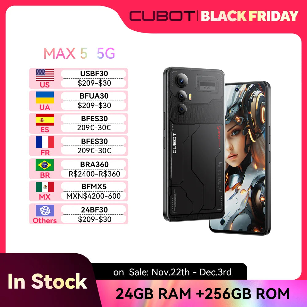 CUBOT MAX 5, Android Smartphone 5G, Dimensity 8200,4nm, 3.1GHz, 6.95-inch 144Hz Large Screen, 24+256GB,Gaming Phone,Add to Cart