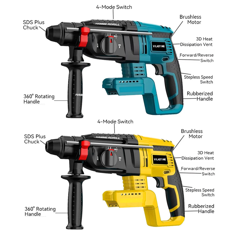 26MM Brushless Electric Hammer Drill Multifunctional Rotary Cordless Rechargeable Power Tools Fit Makita/Dewalt 18V Battery
