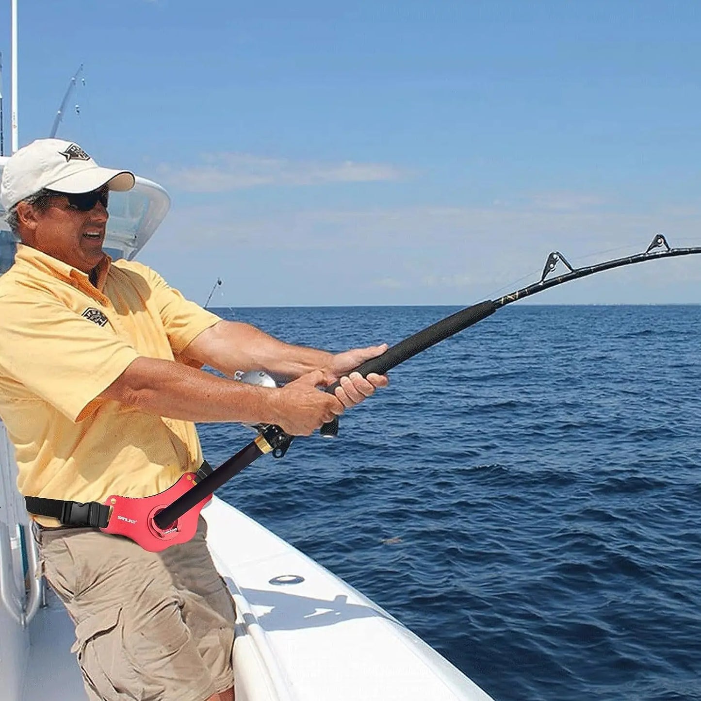 SANLIKE Fishing Fighting Belt Rod Holder Aluminum Adjustable Alloy Fishing Pole Waist Belt Tackle Saltwater Tool for Big Fish