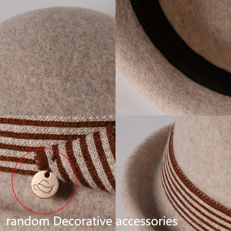 Autumn and winter hats, new Korean version felt hat, round top, fashionable curled edge small top hat, women's wool basin hat, d