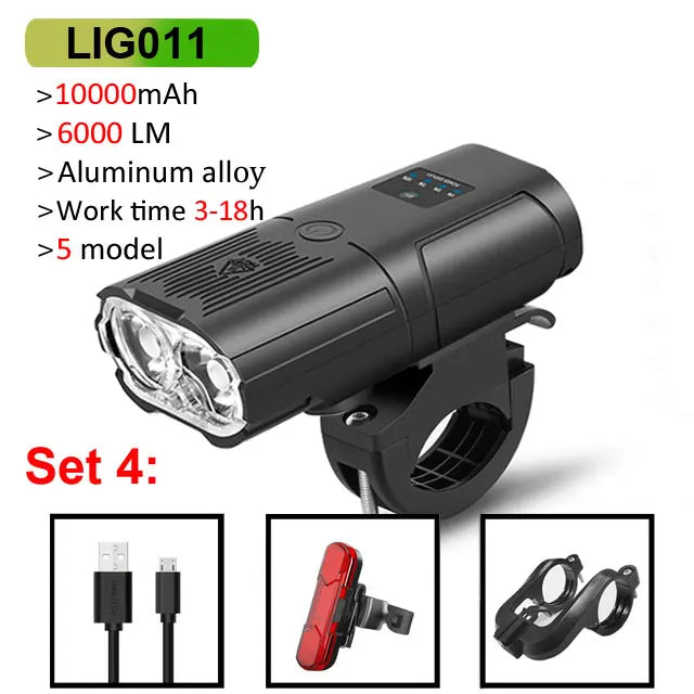NEWBOLER Smart Bicycle Light Front 10000mAh Bike Light 6000Lumen Waterproof USB Charging MTB Road Cycling Lamp Bike Accessories
