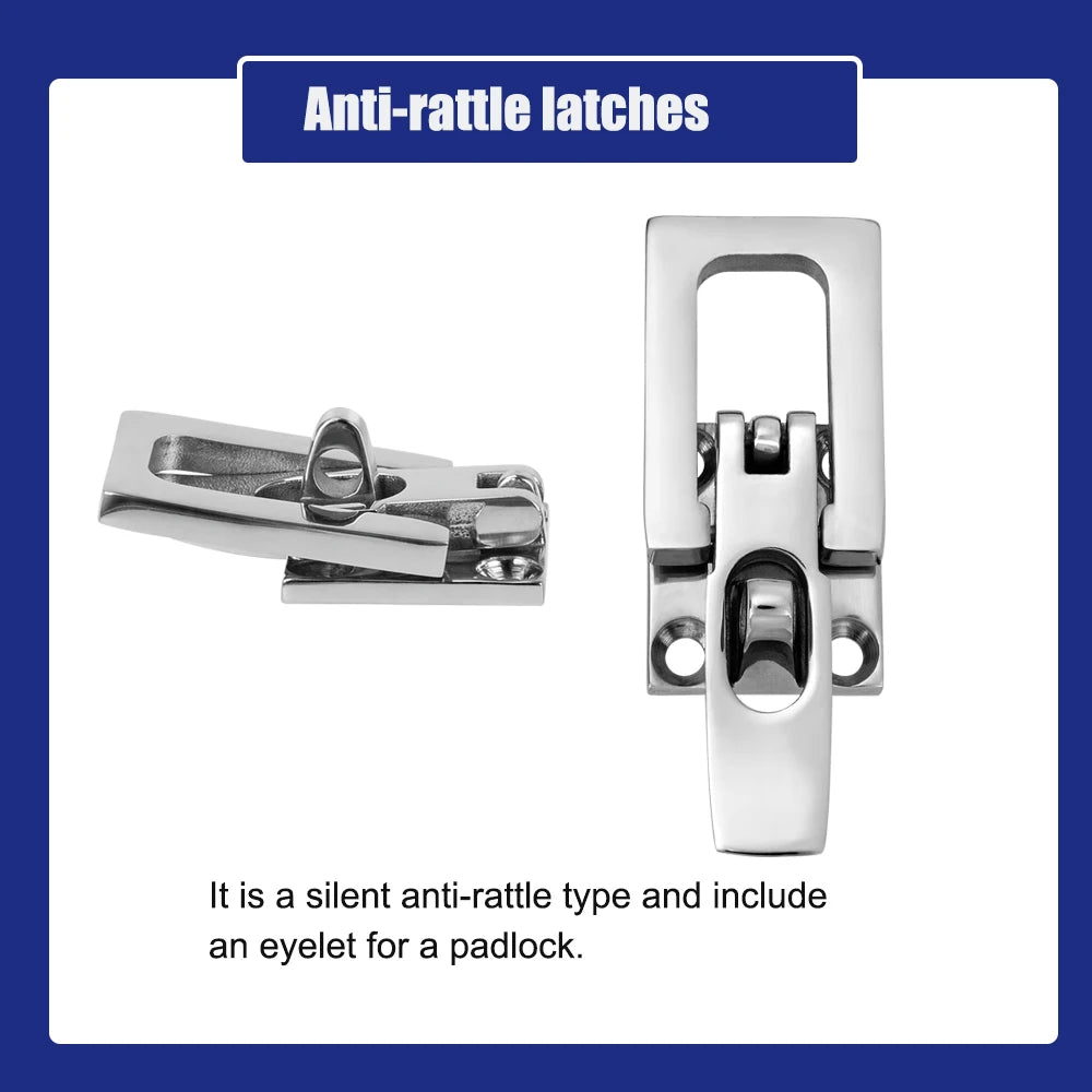 Marine 316 Stainless Steel Anti-Rattle Square Latches for Boat Door Hatch,Hold Down Clamp Latches, Lockable, Sturdy Construction