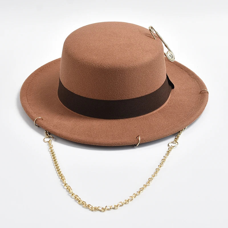 New Fashion Desige Fedora Hat For Women Men Metal Chain Decor Jazz Hat Party Church Caps