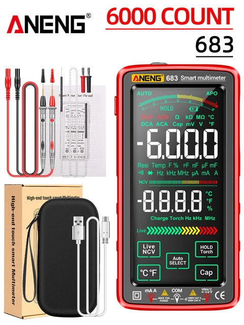 ANENG 683 6000 Counts Multimetro Smart Multimeter High-end Touch Test Rechargeable Multitester AC/DC Voltage Tester Current To