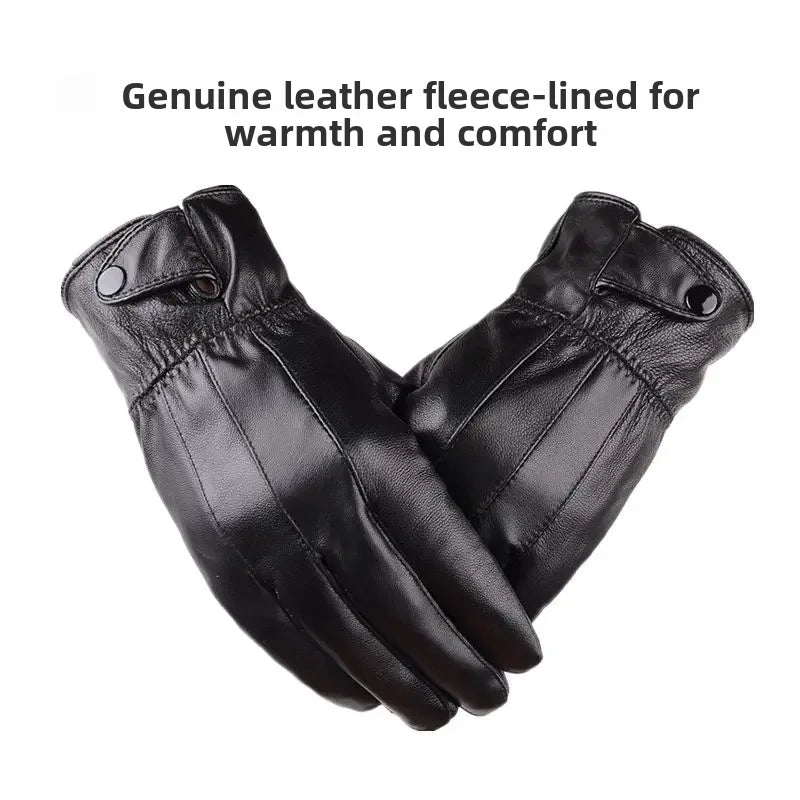 Genuine Leather Gloves For Men Women Fleece-lined Warm Thin Riding Motorcycle Autumn Winter Thickened Cotton Glove Wholesale