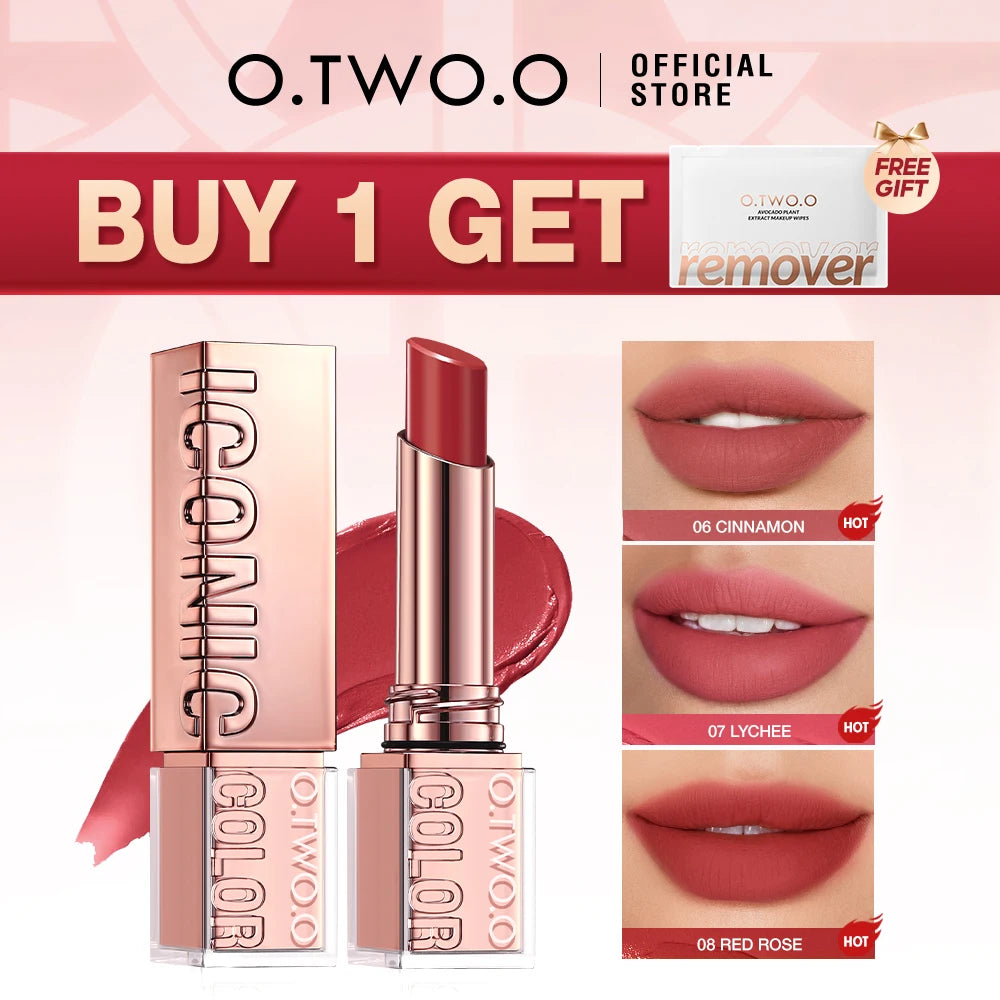 O.TWO.O Lipstick Lip Tint Moisturizing Nourishing Glow Lightweight Smooth Non-Sticky Refreshing Red High-shine Lipstick Makeup