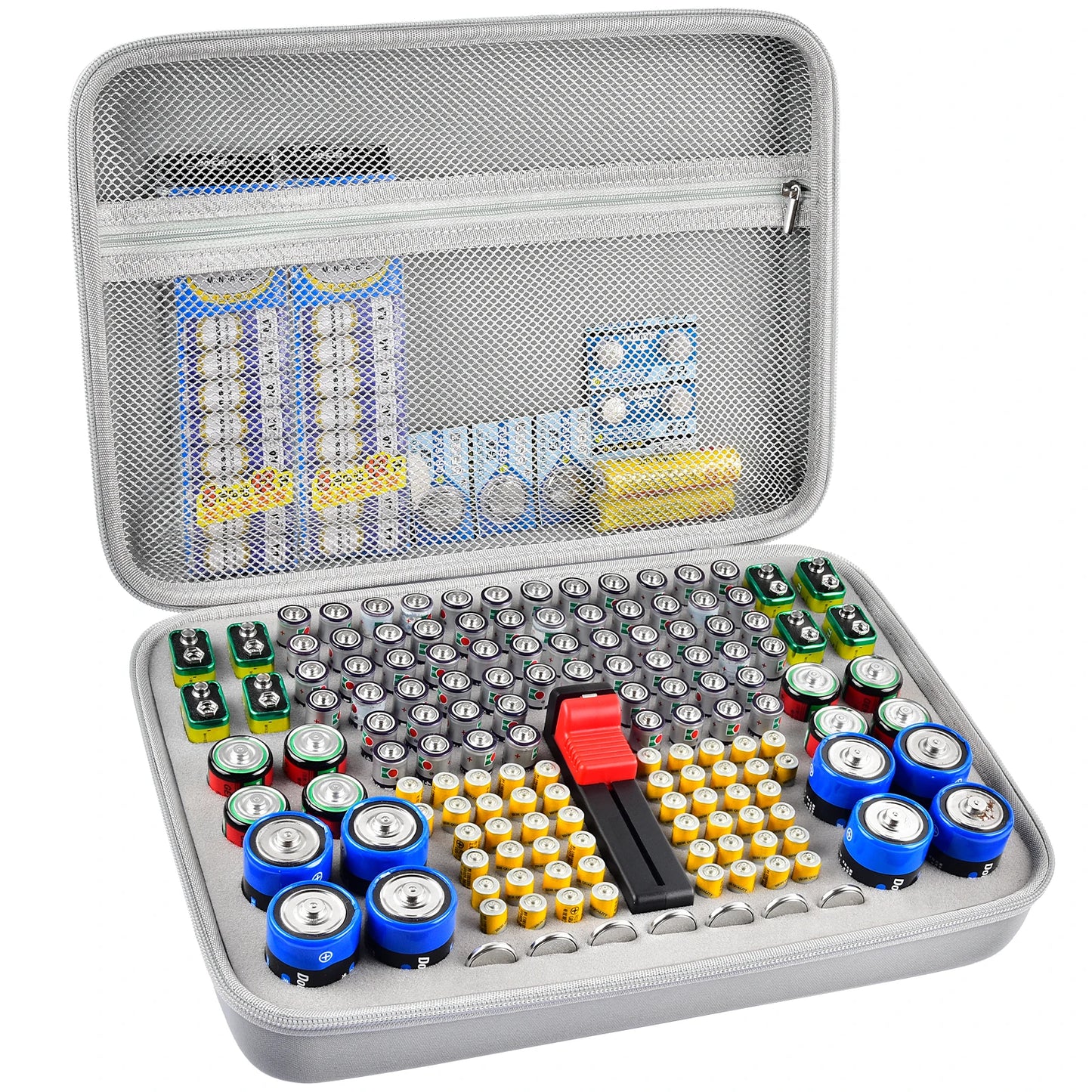 Battery Organizer Case Batteries Storage Holder Container with Tester Checker. Garage Organization Box