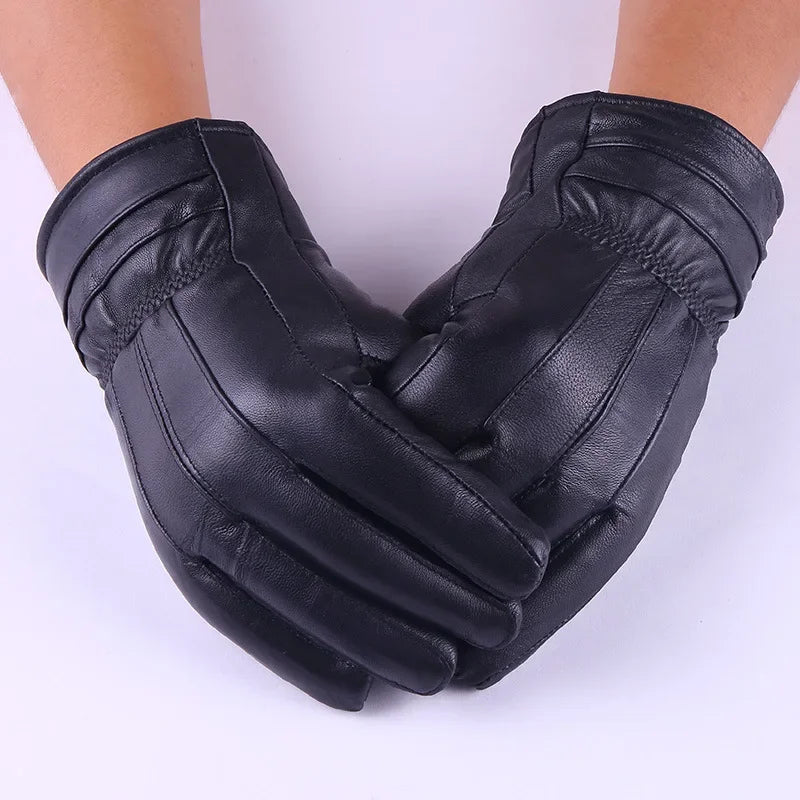 Genuine Leather Gloves For Men Women Fleece-lined Warm Thin Riding Motorcycle Autumn Winter Thickened Cotton Glove Wholesale