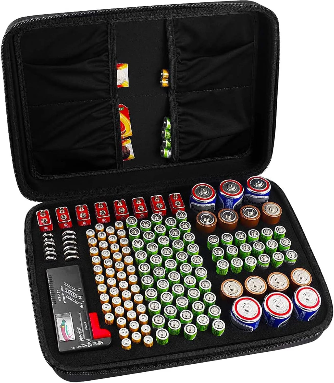 Battery Organizer Case Batteries Storage Holder Container with Tester Checker. Garage Organization Box