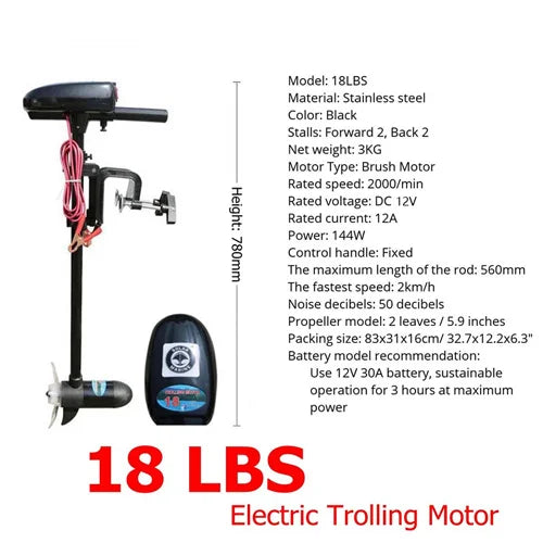 28 LBS Portable Small Size Inflatable Boat Electric Motor Electric Model, Black, Without Battery & Fixed Bracket