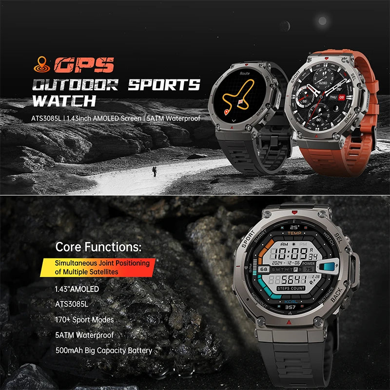 New T-Rex 3 Dual-Band GPS Military Smart Watch 48mm 10ATM Water-Resistant 500mAh Battery Compass Altimeter Smartwatch For HUAWEI