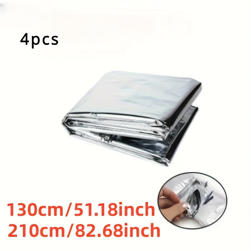 4-Pack Emergency Mylar Thermal Blankets - Durable PET Material, Heat Retention, Survival Space Blankets for Outdoor Adventures, Natural Disasters, First Aid Rescue, Waterproof, Reflective Safety Gear
