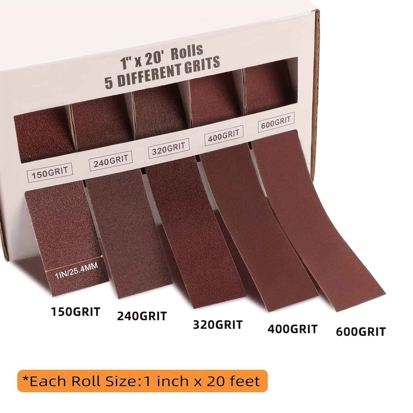 5 Grits Emery Cloth Rolls Paper with Zirconia And Aluminum Oxide Abrasive Sandpaper, 1" X 20" (6M) for Wood Metal Craft Polishing