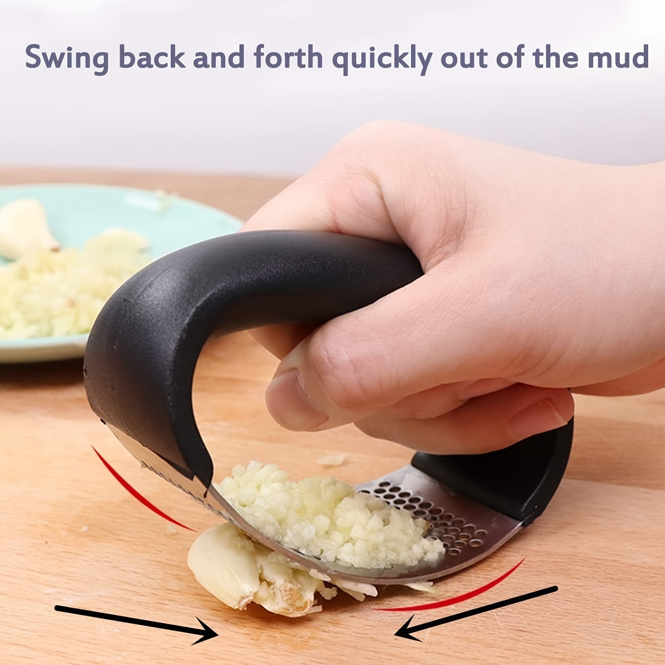 1pc Stainless Steel Garlic Press And Manual Fruit And Vegetable Masher, Easy to Use And Clean. Ideal for Chopping And Pressing Garlic, Fruits, And Vegetables. Perfect for Home Kitchens, RV Kitchens, And Restaurants.