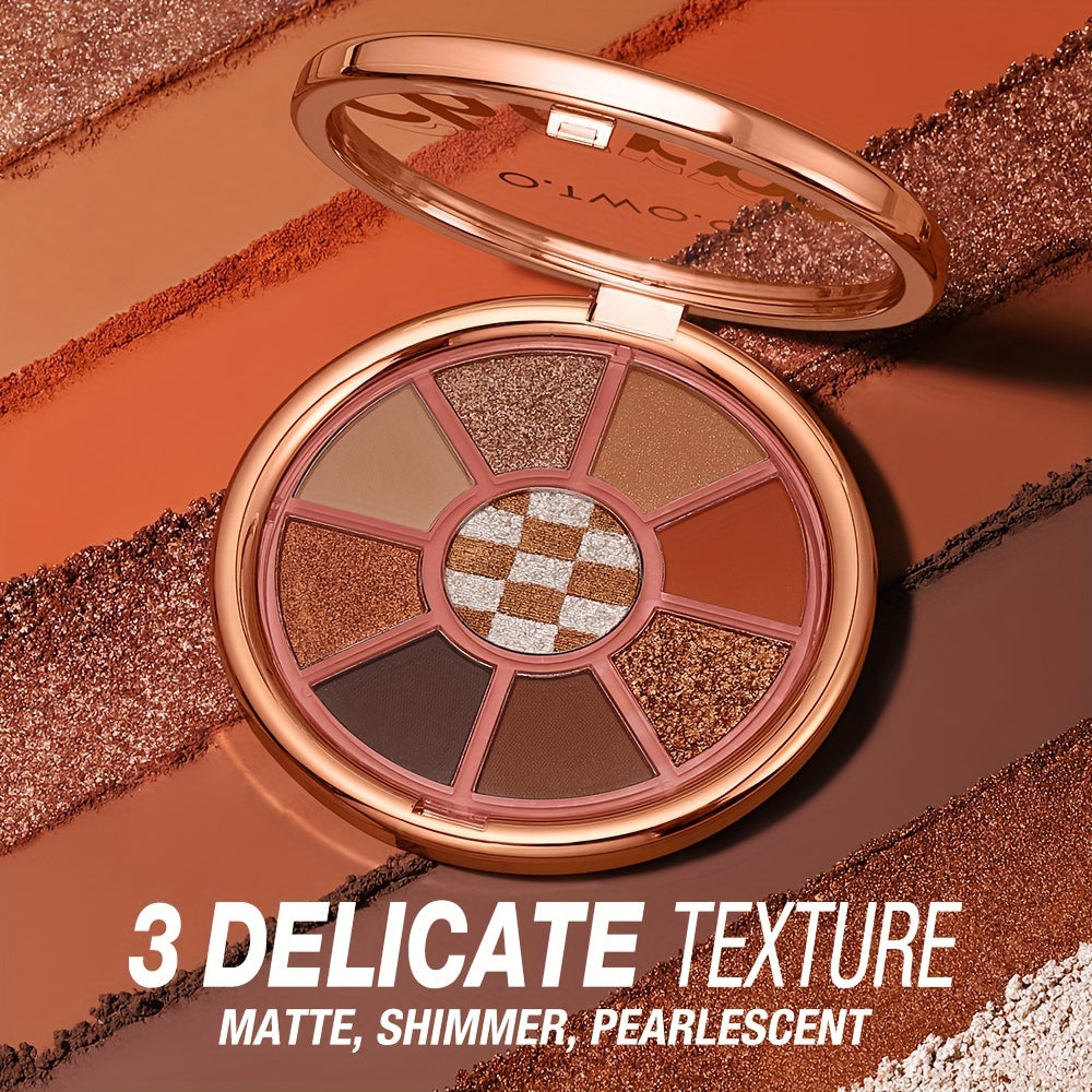 O.TWO.O Velvet Smooth Eyeshadow Palette - 9 Vibrant Colors, Matte & Shimmer Finish, Long-Lasting High Pigment Makeup with Rose Golden Compact, Perfect for Valentine’s Day or Everyday Glam