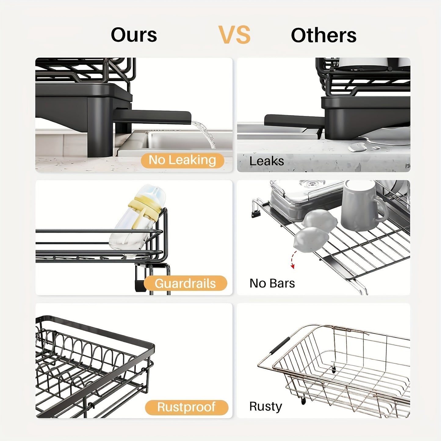Expandable 2-in-1 Dish Drying Rack - Space-Saving, Rust-Resistant Metal Dish Drainer With Pan Slots, Utensil Holder, And Drainboard For Kitchen Counter And Sink Organization