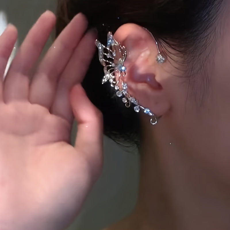 1/ 2pcs/ set of fashionable and shiny butterfly fairy earrings, exquisite and luxurious fairy ear crawling earrings, no need for perforation, suitable for women and girls, handmade fantasy role-playing elf ears