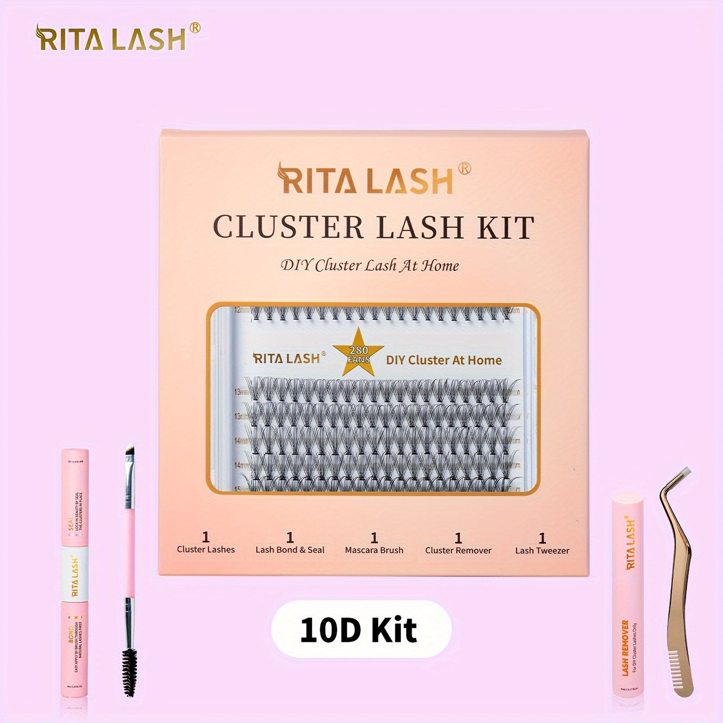 RITALASH DIY Lash Extension Kit, 280 Pcs Lash Clusters With Lash Bond And Seal, Mascara Brush Cluster Lash Glue Remover, Lash Applicator