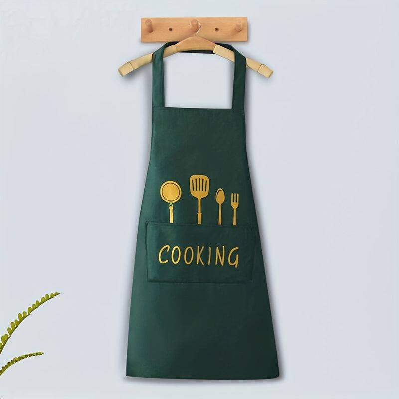 1pc & Kitchen Apron with Pockets, Adjustable Multi-Functional Design, 100% Polyester, Black & Green, Ideal for Coffee Bars & Restaurants, Durable & Easy to Clean, Apron