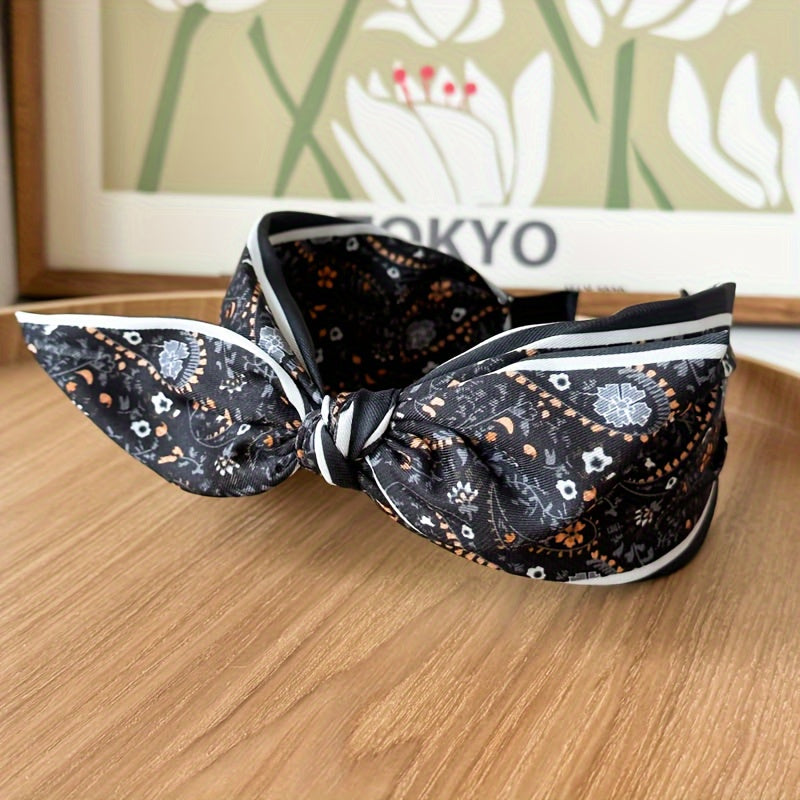 2pcs Elegant & Boho Chic Knotted Headbands for Women - Floral & Paisley Designs with Rabbit Ear Accents, Comfortable Fabric Hair Accessories for Casual Attire