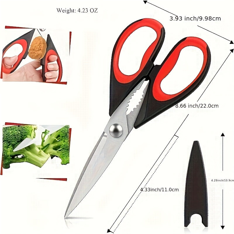 2-Pack Stainless Steel Kitchen Scissors - Heavy Duty All-Purpose Meat & Poultry Shears with Non-Slip Handles, Dishwasher Safe, Sharp Cutting Edge for Cooking & Utility Use - Black & Red/Black & Gray