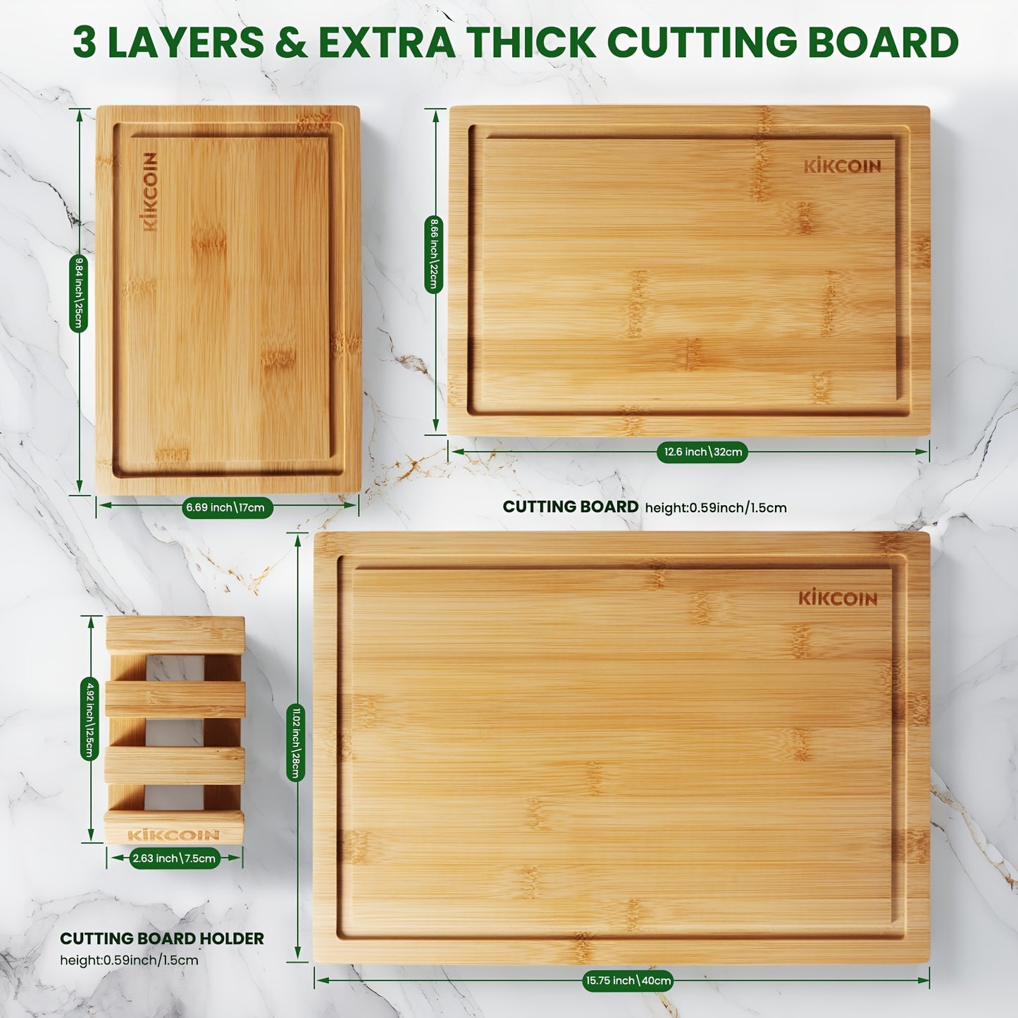 4pcs Oversized Bamboo Cutting Board, Equipped With Cutting Board Rack, Kitchen Gadgets, Juice Groove, Knife Friendly, Invisible Handle, Multifunctional Board, The Best Gift For Family, Friends And Relative. Valentine'S Day, H