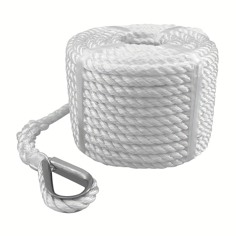 White Polypropylene Dock Line 22.86meter with Thimble - UV Resistant & Floatable Anchor Rope for Boats - Single Pack