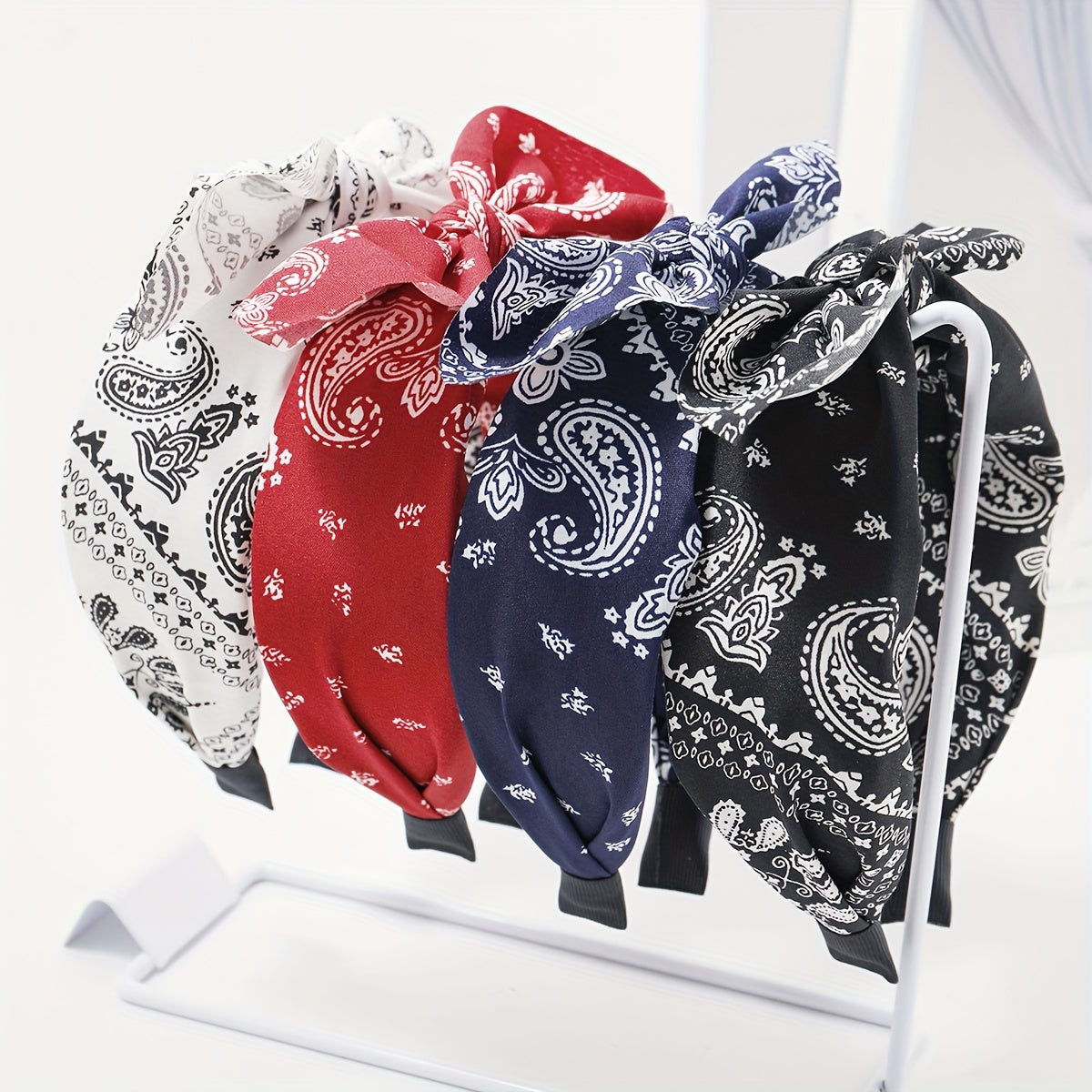 4PCS For A Set, Women's Multi-color Cashew Flower Fabric Bow Wide Edge Hair Accessories Headband, Fashionable Bosimi Style, Suitable For Daily Use