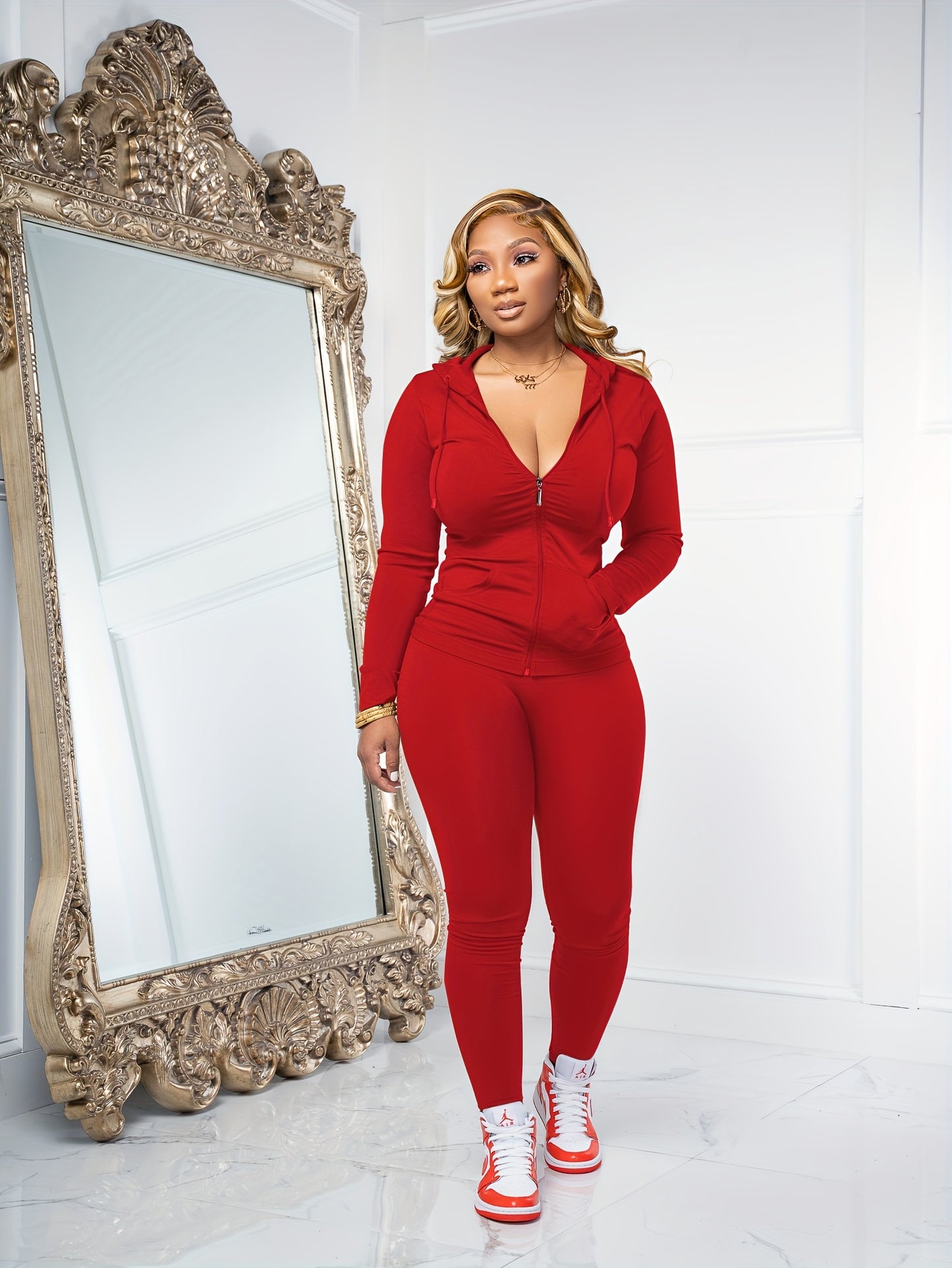 Women Two Piece Outfits Workout Sets Bodycon Tracksuit Long Sleeve Zip Up Hoodie Jacket Jogger Matching Sweat Pants Set