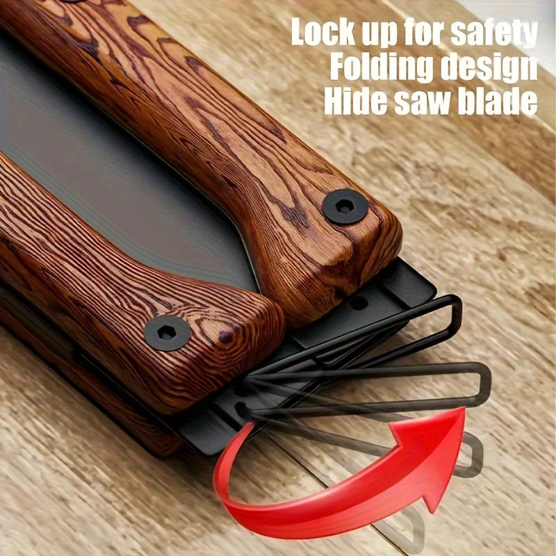 1pc Durable SK5 Steel Folding Saw - Multi-Functional Double-Edge Hand Saw for Woodworking, Chrome Vanadium Alloy, Ergonomic Handle with Safety Lock, Portable Design, Ideal for Solid Wood, Tree Cutting, Board Cutting, Bamboo C