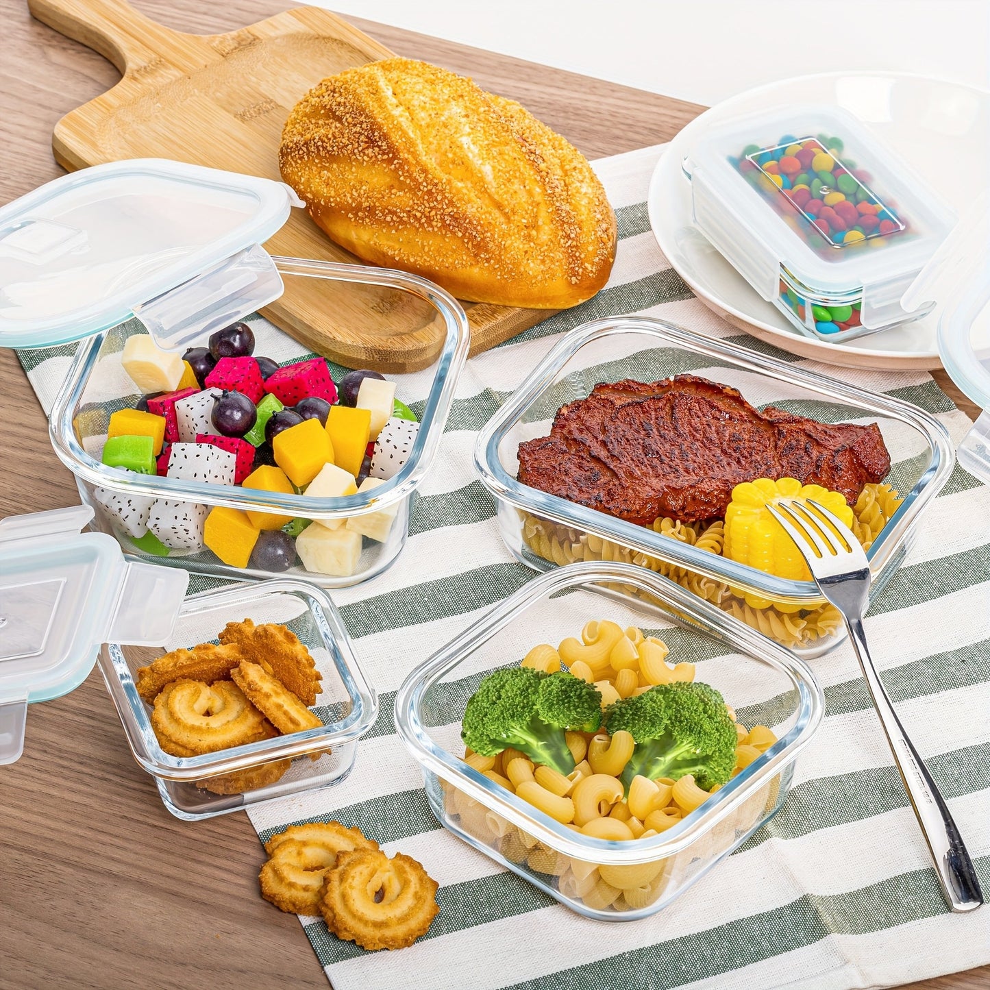 8pcs BPA-Free Glass Food Storage Containers with Leak-Proof Locking Lids – Microwave, Oven, Freezer & Dishwasher Safe – Perfect for Meal Prep, Snacks, Fruits & Veggies