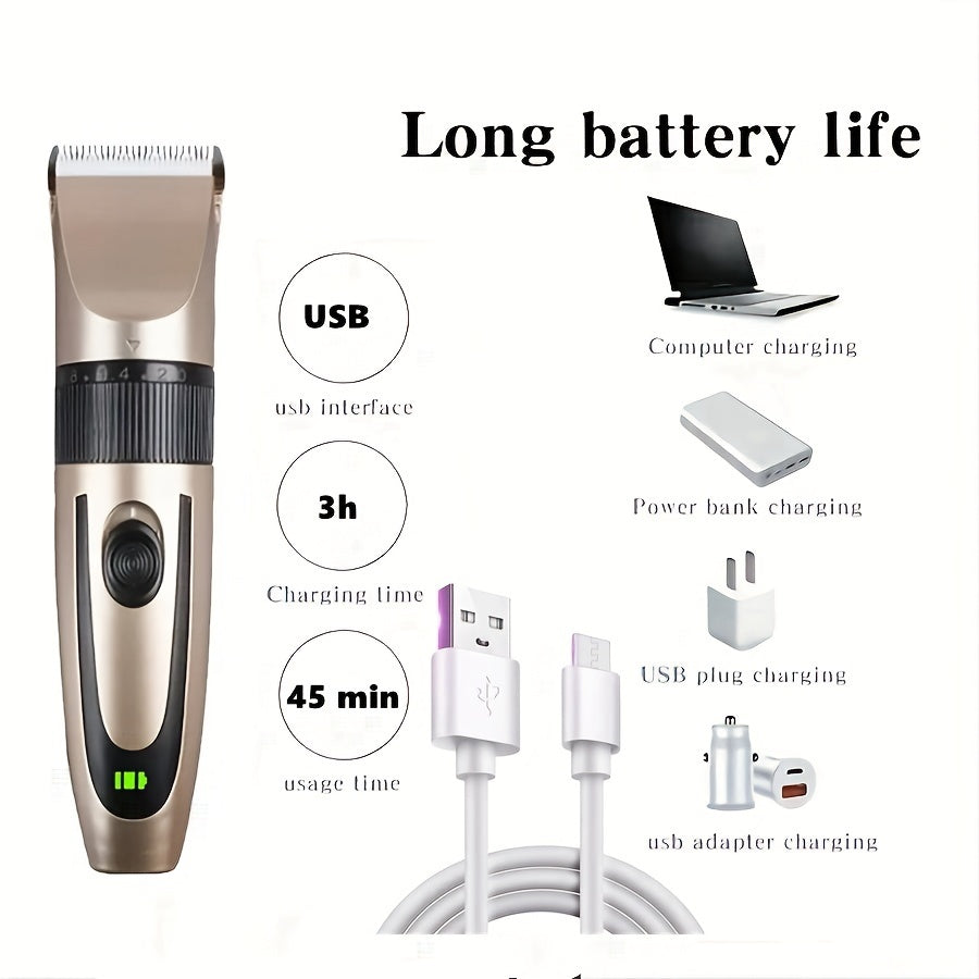 USB Rechargeable Hair Clippers for Men, Cordless Electric Haircutting & Grooming Kit, ABS Body, with 400mAh Lithium Battery, 3mm-12mm Guide Combs, Barber Comb, Cleaning Brush, Hair Clipper, for Salon & Home Use