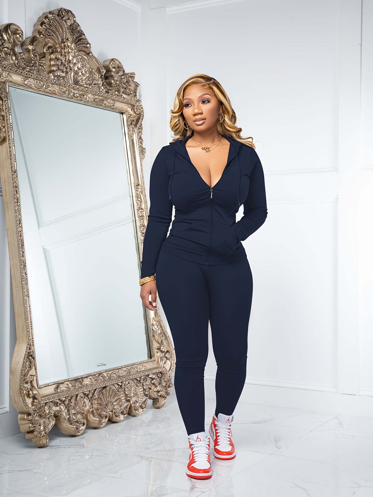 Women Two Piece Outfits Workout Sets Bodycon Tracksuit Long Sleeve Zip Up Hoodie Jacket Jogger Matching Sweat Pants Set