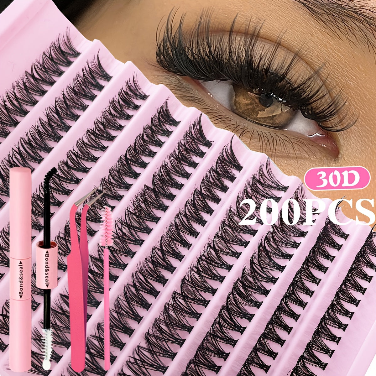 200/800pcs DIY Eyelash Extension Kit Individual Lashes Cluster, 9-16mm Mix 30D 40D 50D 60D with Lash Bond and Tweezers for Beginners, Exquisite gift set Beautiful gift, New Year gift