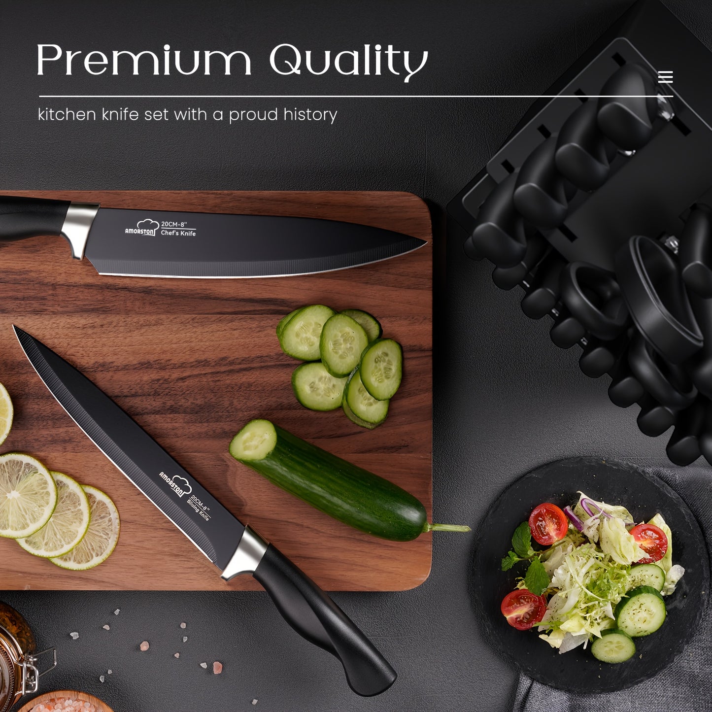 20pcs/ Knife Set, Amorston 20pcs Knife Sets for Kitchen with Block, Dishwasher Safe Kitchen Knife Set with Built-in Sharpener, German Stainless Steel Black Knife Block Set, Kitchen Gadgets Gifts for Mom Or Dad