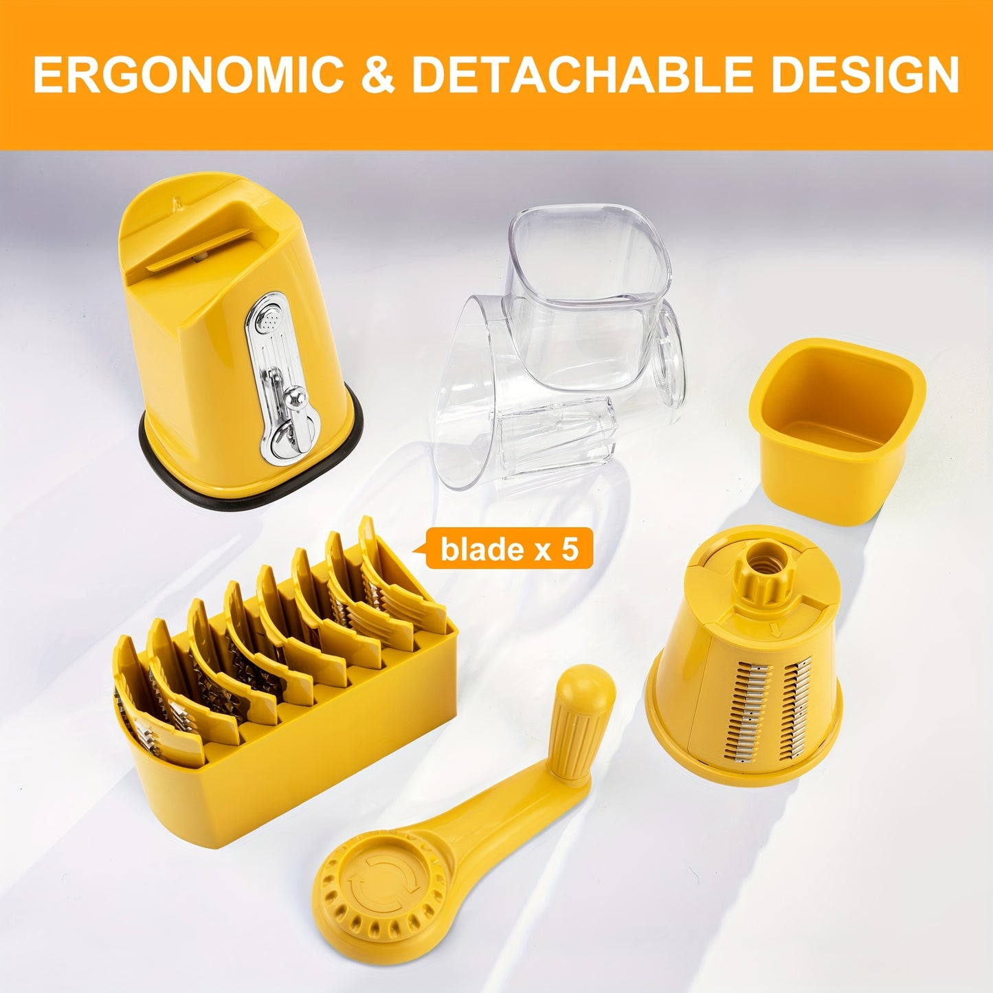 SUSTEAS Rotary Cheese Grater With Handle - Vegetable Shredder With 5 Well-designed Blades & Strong Suction Base, Round Mandoline Slicer & Food Chopper For Kitchen, With Blade Storage Box