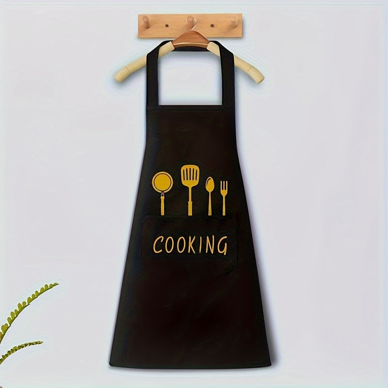 1pc & Kitchen Apron with Pockets, Adjustable Multi-Functional Design, 100% Polyester, Black & Green, Ideal for Coffee Bars & Restaurants, Durable & Easy to Clean, Apron
