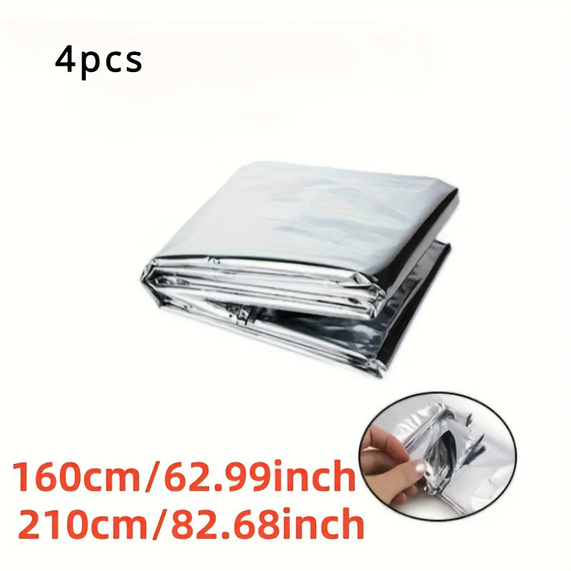 4-Pack Emergency Mylar Thermal Blankets - Durable PET Material, Heat Retention, Survival Space Blankets for Outdoor Adventures, Natural Disasters, First Aid Rescue, Waterproof, Reflective Safety Gear