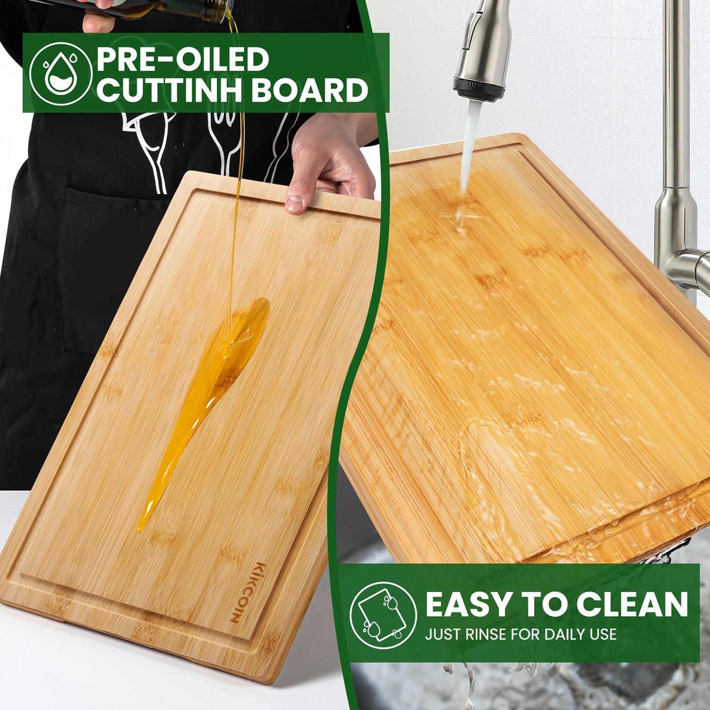 4pcs Oversized Bamboo Cutting Board, Equipped With Cutting Board Rack, Kitchen Gadgets, Juice Groove, Knife Friendly, Invisible Handle, Multifunctional Board, The Best Gift For Family, Friends And Relative. Valentine'S Day, H